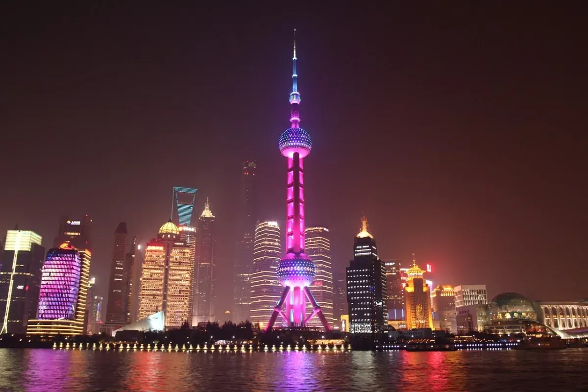Shanghai Tower and the modern Pudong skyline in summer