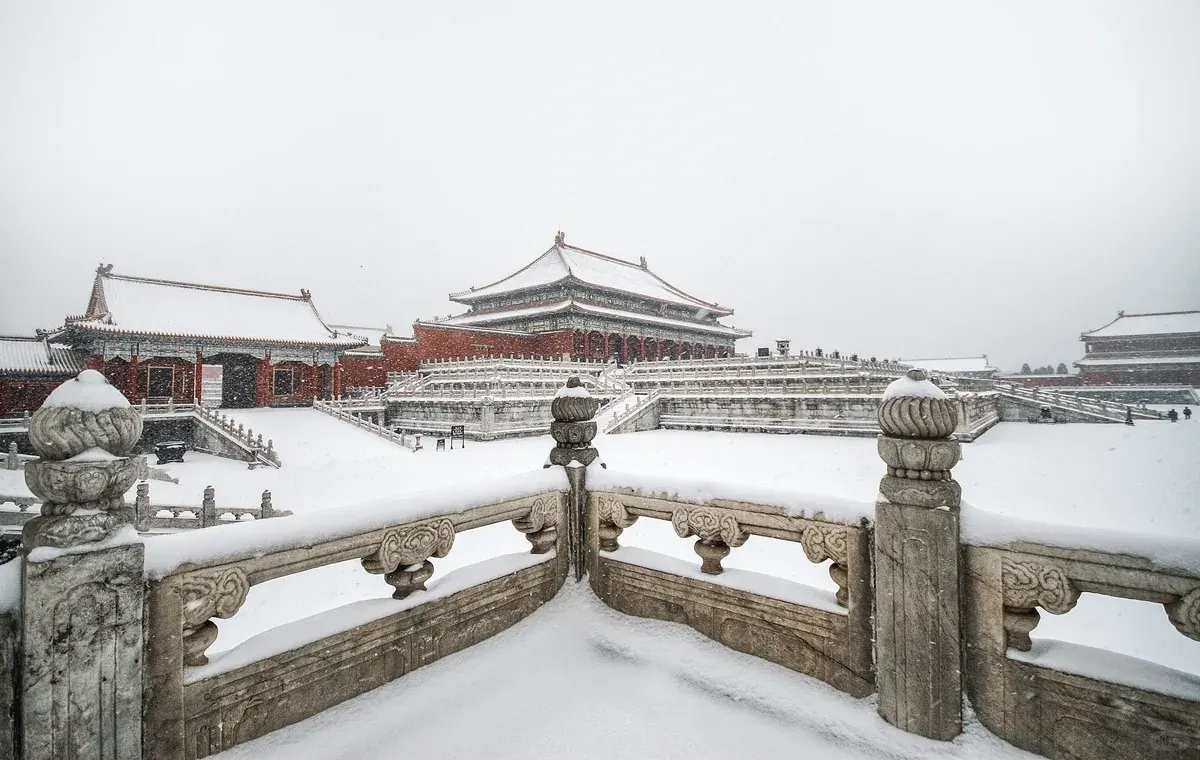 The Forbidden City under snow in Beijing winter